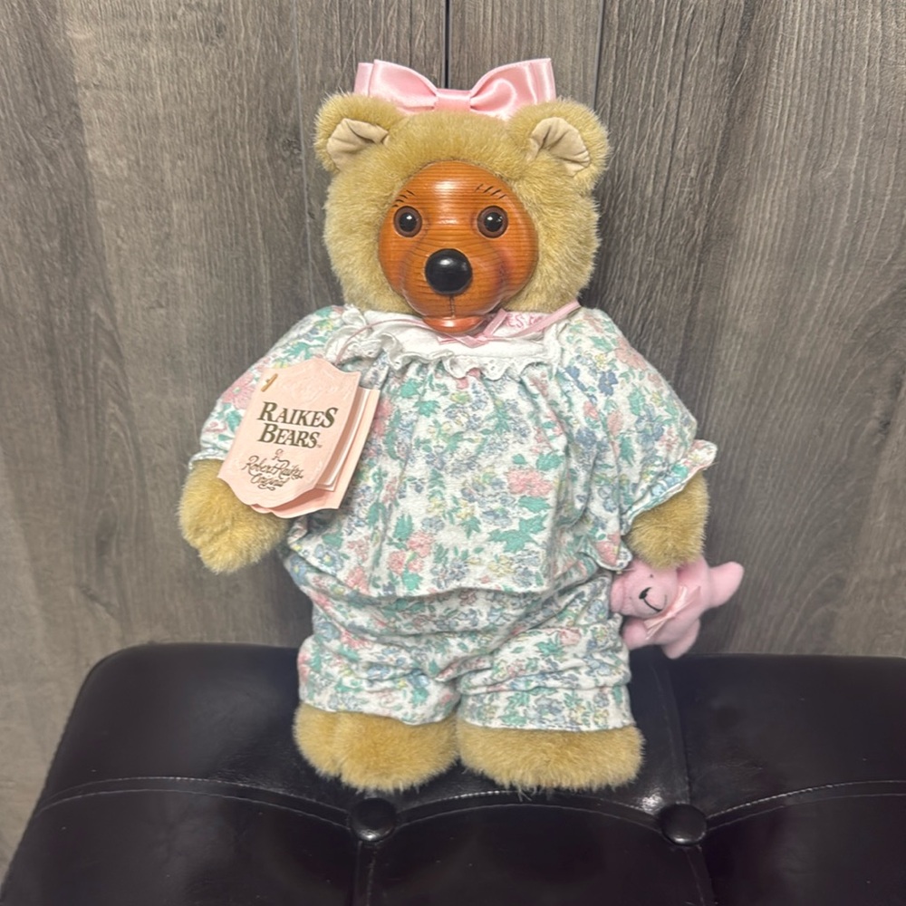 Robert Raikes Original Bear Collection Courtney Plush Stuffed & Carved Wood Bear
